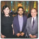  ??  ?? Chronicle Editor in Chief
Audrey Cooper and Editorial Page Editor John Diaz flank VisionSF winnner Sal Khan.