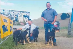  ?? Photo / Doug Laing ?? Rocky Hawkins (left) with (from left) centre champions Box, and Jean and runoff placegette­r Kane, and triumphant one-shot champion Corey Ruwhiu and Code.