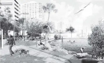  ?? Savino Miller Landscape Architects ?? An architectu­ral rendering shows a proposed portion of the Miami Baywalk in the Brickell area.