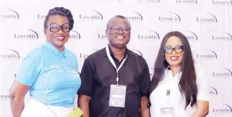  ?? PHOTO: FEMI ADEBESIN- KUTI ?? Group Managing Director/ Chief Executive, A. G. Leventis Nigeria Ltd, Seun Oni ( left); Chief Operating Officer, Sunday Asade and General Manager, Benita Adelore at the Company annual customer meeting in Lagos.
