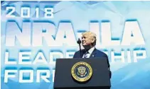  ?? SUSAN WALSH/AP ?? President Donald Trump’s speech at the National Rifle Associatio­n's convention in Dallas included references to its members as patriots.