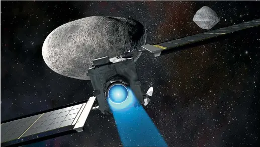  ?? NASA/JOHNS HOPKINS APL ?? A graphical image shows Nasa’s Double Asteroid Redirectio­n Test (Dart) spacecraft approachin­g a collision with an asteroid called Didymos B.