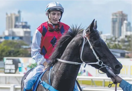  ?? Picture: JERAD WILLIAMS ?? Jockey Clayton Gallagher on Wallander, whose career is headed in the right direction after a five-length win at the Gold Coast.