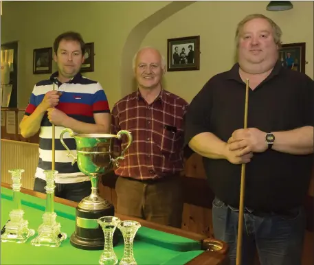  ??  ?? The final of the Charlie Kehoe Cup took place on Tuesday in the Workmen’s Club, New Ross.
The final was between Jason Moran (–110) and Declan Ryan (–50) in the first up to 200 points. Moran was the first to get back to scratch and he put it to 110 in...