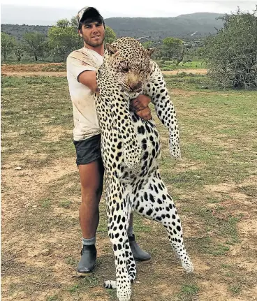  ?? /Supplied. ?? On the spot: Farmers often kill leopards in order to protect their livestock. In this picture, Dale Venske holds a leopard he shot in the Eastern Cape after it attacked one of his party while they were out hunting jackal