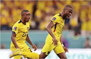  ?? Jamie GARDNER Picture: Getty Images ?? Ecuador’s Enner Valencia, right, celebrates his second goal