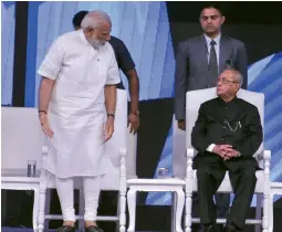  ??  ?? President Pranab Mukherjee and Prime Minister Narendra Modi at an event organised on the occasion of Essel Groups 90 years celebratio­ns in New Delhi on Sunday.
—