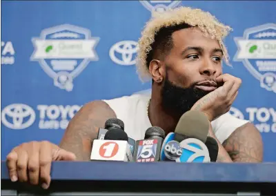  ?? JULIO CORTEZ/AP PHOTO ?? Giants wide receiver Odell Beckham takes a question from a reporter following the first day of training camp on Friday.