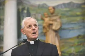  ?? AP FILE PHOTO BY SUSAN WALSH ?? Cardinal Donald Wuerl, archbishop of Washington, speaks June 30, 2015, while outlining the schedule for Pope Francis’ visit to Washington.
