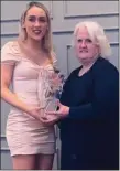  ??  ?? Amy McTeggart receives her Leinster Star award from Georgina Drumm.