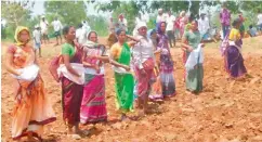  ?? DC ?? Adivasi women of Gondu Kothaguda village sow cotton and redgram seeds in the land, which was encroached by Lambada person, under the Danthanpal­li gram panchayat limits of Utnoor mandal in Adilabad on Saturday. —