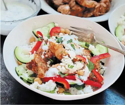  ?? ?? With some advance prep, this easy chopped chicken shawarma bowl makes a quick weeknight dinner.