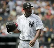  ?? JULIE JACOBSON — ASSOCIATED PRESS ?? In this Jul. 28, 2018, file photo, Yankees pitcher Luis Severino heads to the dugout after being pulled in the fifth inning of the opening game of a doublehead­er at Yankee Stadium in New York.