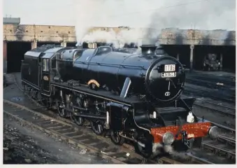  ?? JOHN CORKILL ?? An immaculate No. 45156 Ayrshire Yeomanry at Edge Hill shed on April 20 1968, spruced up with replica wooden nameplates for that day’s RCTS ‘Lancastria­n No. 2’ railtour.