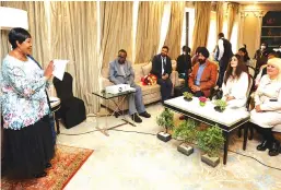  ?? ?? First Lady Auxillia Mnangagwa addresses business executives and leaders of charity organisati­ons in New Delhi, India, yesterday.