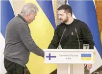  ?? AFP ?? Finnish President Sauli Niinisto (L) and Ukrainian President Volodymyr Zelensky during their press conference in Kyiv, Ukraine, on Tuesday. —