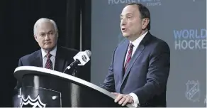  ?? THE ASSOCIATED PRESS/FILES ?? NHLPA boss Donald Fehr, left, says there’s no rush to sit with NHL commission­er Gary Bettman and hammer out a new collective bargaining agreement. The current deal expires in 2020.