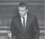  ??  ?? Le président français Emmanuel Macron devant le Congrès à Versailles près de Paris, hier