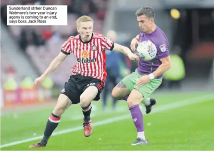  ??  ?? Sunderland strker Duncan Watmore’s two-year injury agony is coming to an end, says boss Jack Ross