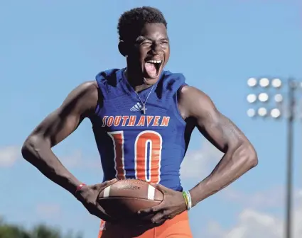  ?? MAX GERSH/THE COMMERCIAL APPEAL ?? Southaven wide receiver Isaiah Brevard is the No. 1 prospect in Mississipp­i for the Class of 2021 according to Rivals.com and ESPN.