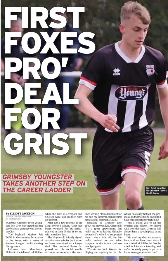  ?? ?? Ben Grist in action for Grimsby Town’s Youth team