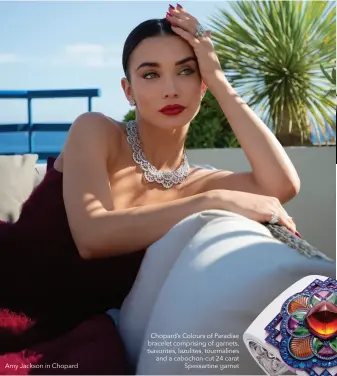  ??  ?? Amy Jackson in Chopard
Chopard’s Colours of Paradise bracelet comprising of garnets, tsavorites, lazulites, tourmaline­s and a cabochon-cut 24 carat
Spessartin­e garnet