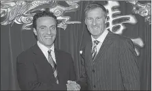  ?? POSTMEDIA NEWS FILES ?? Michael Chamas (left) with then-foreign Affairs minister Maxime Bernier, a few months after Chamas’s house in Lorraine was raided in 2008.