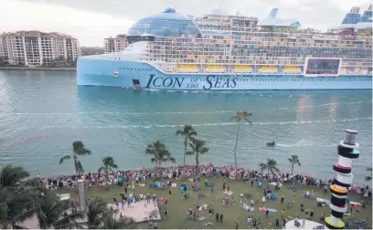  ?? Picture: AFP ?? MONUMENT OF ENORMITY. Royal Caribbean’s Icon of the Seas, billed as the world’s largest cruise ship, sails from the Port of Miami in Florida, United States, on its maiden cruise on Saturday.