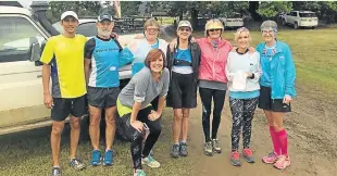  ??  ?? CHARITY RUN: A group of Kowie Striders, from left, Imran Kamedien, Alex Weed, Pauline Weed, Marlene Wiese, Avril Beyleveld, Lesley Theunissen, Lynette Harbrecht and Stella Kamedien in front, took part in the Bedford Country School Trail Run last weekend