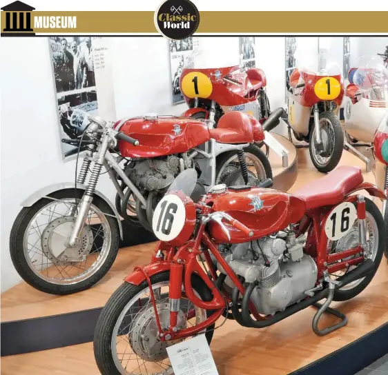  ??  ?? ABOVE: Museum displays MV Agusta machines from the ’40s to the ’70s