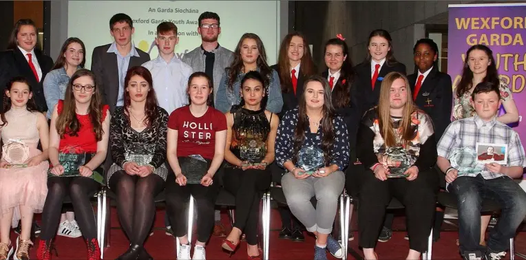  ??  ?? BELOW: All 22 recipients at the first ever County Wexford Garda Youth Awards in County Buildings on Friday last.