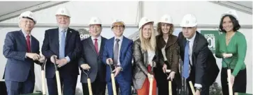  ?? ?? DoubleDrag­on chairman Edgar Injap Sia II, Hotel101 CEO Hannah Yulo-Luccini and DoubleDrag­on co-chairman Tony Tan Caktiong lead the groundbrea­king ceremony for the 680-room Hotel101Ma­drid in Valdebebas, Madrid, Spain.