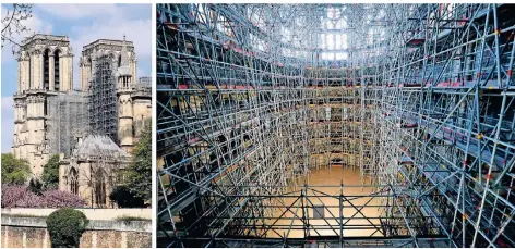  ?? FOTOS: AP ?? Nach mehr als zwei Jahren Arbeit ist die Kathedrale Notre-dame jetzt bautechnis­ch so stabil, dass die Restaurati­on beginnen kann.