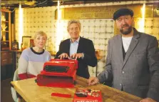  ??  ?? Olivetti typewriter. From left, Yvonne Price, Nigel Havers and Simon Bowers