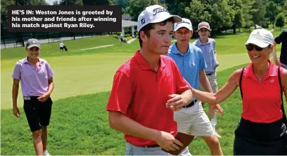  ??  ?? HE’S IN: Weston Jones is greeted by his mother and friends after winning his match against Ryan Riley.