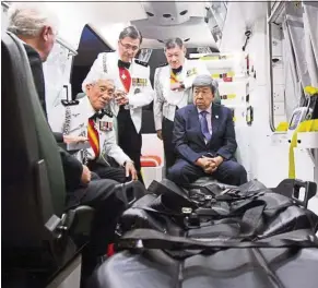  ??  ?? Sultan Sharafuddi­n (seated right) looking at the new Bariatric Ambulance with the Longest Serving Commander in Chief for the St John Ambulance of Malaysia Datuk Dr Low Bin Tick (seated second from left), as well as SJAM Selangor state Commander Yeo Kim...