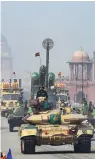  ?? — PTI ?? Army tanks during the rehearsals for the Republic Day parade in New Delhi on Wednesday.