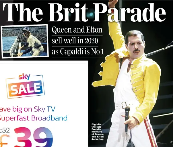  ??  ?? Big hits... the late Freddie Mercury of Queen, and Elton John, top