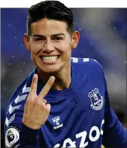  ??  ?? KING JAMES: Rodriguez celebrates after scoring his second, and Everton’s fourth, goal yesterday