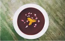  ?? KIRK MCKOY/LOS ANGELES TIMES ?? This beet gazpacho is great to make ahead, just keep chilled until serving time.