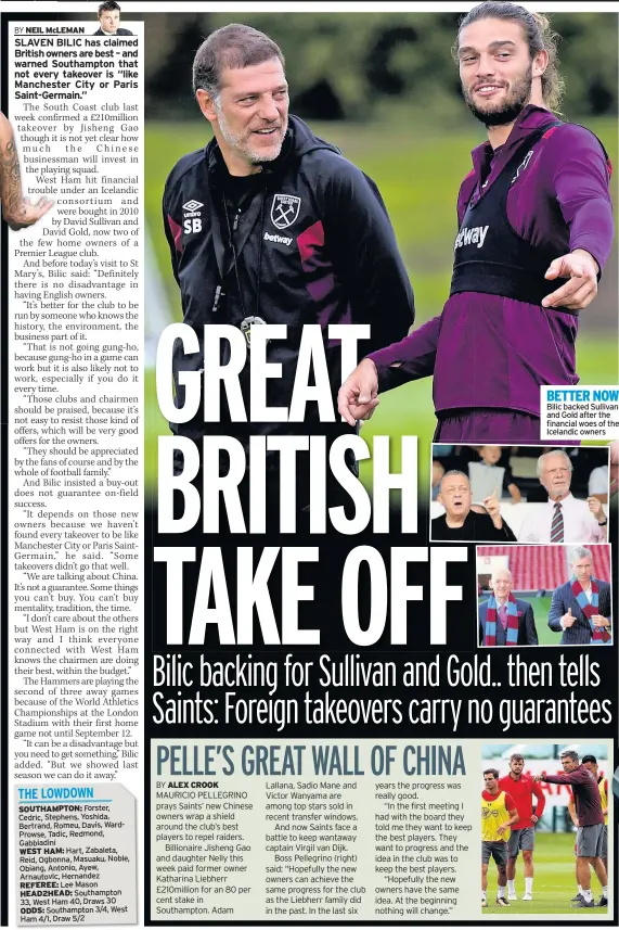  ??  ?? BETTER NOW Bilic backed Sullivan and Gold after the financial woes of the Icelandic owners