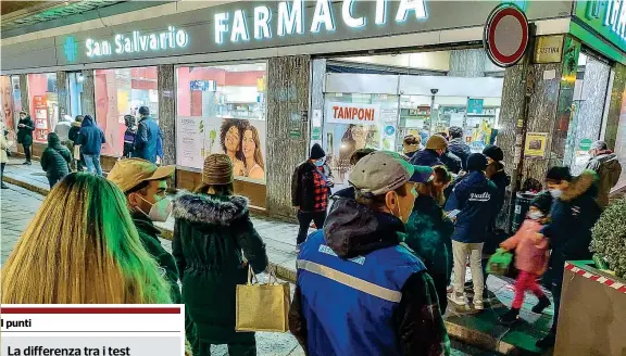  ?? (foto Ansa) ?? In coda Diversi cittadini in attesa davanti a una farmacia di Torino per effettuare il tampone rapido