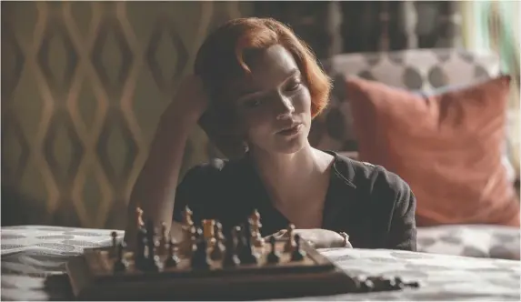  ?? NETFLIX ?? Anya Taylor-Joy stars as young chess phenom Beth Harmon in The Queen's Gambit, which has achieved unpreceden­ted popularity on Netflix, while sending interest in the game of chess soaring.