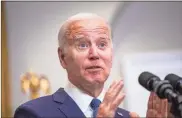  ?? Anna Rose Layden/Getty Images North America/TNS ?? President Joe Biden delivers remarks on a deal struck with House Speaker Kevin McCarthy to raise the national debt limit in the Roosevelt Room of the White House in Washington, D.C., on May 28.