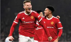  ?? Peter Powell/EPA ?? Scott McTominay (left) after opening the scoring for Manchester United. Photograph: