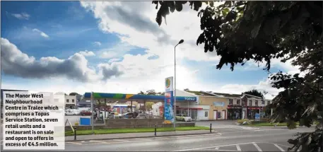  ??  ?? The Manor West Neighbourh­ood Centre in Tralee which comprises a Topas Service Station, seven retail units and a restaurant is on sale and open to offers in excess of €4.5 million.