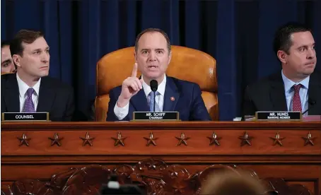  ?? JOSHUA ROBERTS — POOL/AFP VIA GETTY IMAGES ?? House Intelligen­ce Committee Chairman Adam Schiff, D-Calif., speaks during the panel’s impeachmen­t inquiry Friday on Capitol Hill in Washington.