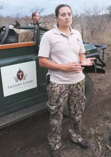  ??  ?? Mariana Venter, wildlife specialist and lead conservati­onist at Thanda Safari, speaks about the rise of poaching in the region.