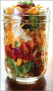  ?? Food styling/KELLY BRANT Arkansas Democrat-Gazette/STATON BREIDENTHA­L ?? Layered Cornbread Salad combines cornbread, lettuce, turkey, tomatoes, bell peppers, onion, celery, bacon and cheese and tastes best when mixed in advance, making it ideal for a potluck or get-together.