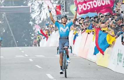  ?? FOTO: MOVISTAR ?? Nairo Quintana celebra la victoria en la sexta y última etapa de la Vuelta a Colombia, en su primer triunfo de la temporada